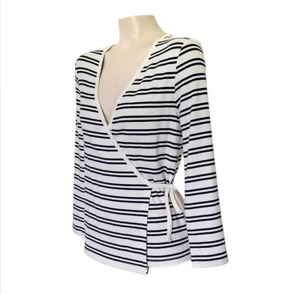 GAP Navy and White Striped Wrap Tee Preppy Nautical Small Tall - Picture 3 of 6